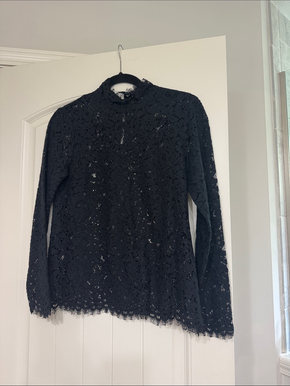 Jcrew Black Lace Long-Sleeve Mock Neck Top